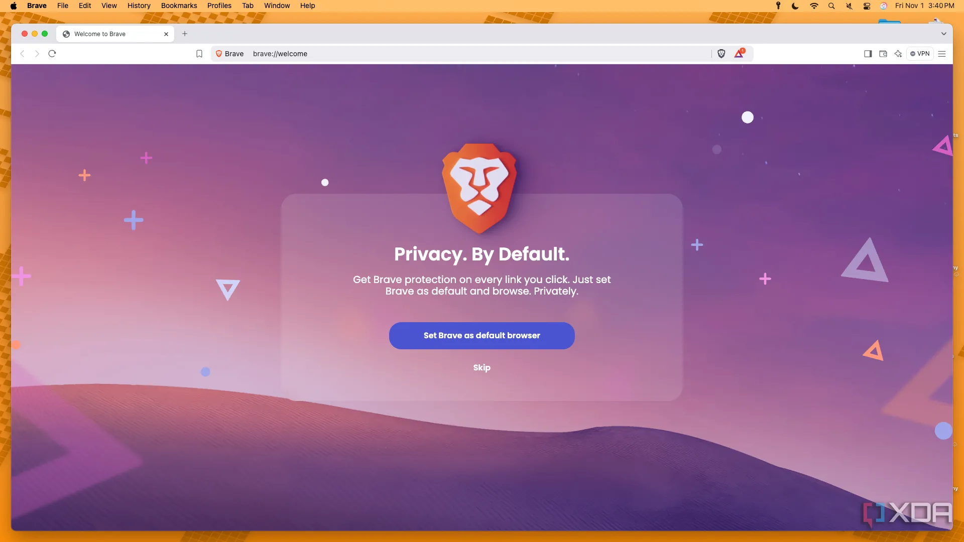 Giao diện chính của trình duyệt Brave trên macOS thể hiện khả năng bảo mật quyền riêng tư cao khi chặn tính năng Recall của Microsoft.