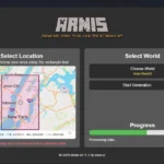 Giao diện công cụ Arnis khi người dùng chọn khu vực New York City để tạo bản đồ trong Minecraft