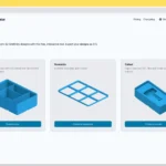Giao diện công cụ tạo đế Gridfinity trực tuyến với các tùy chọn tùy chỉnh kích thước và mô-đun.