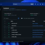 Giao diện Docker Desktop hoạt động trên Windows, hiển thị nhiều ứng dụng đã được được tự host dưới dạng các container