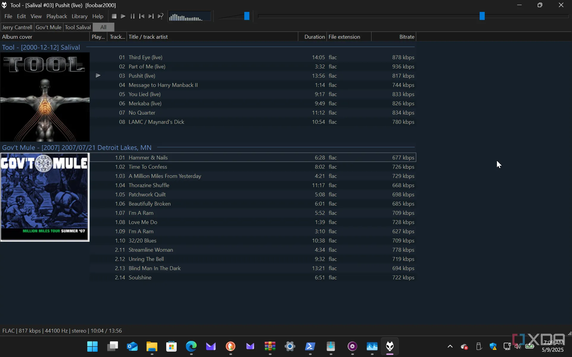 Giao diện Foobar2000 hiển thị file nhạc FLAC chất lượng cao