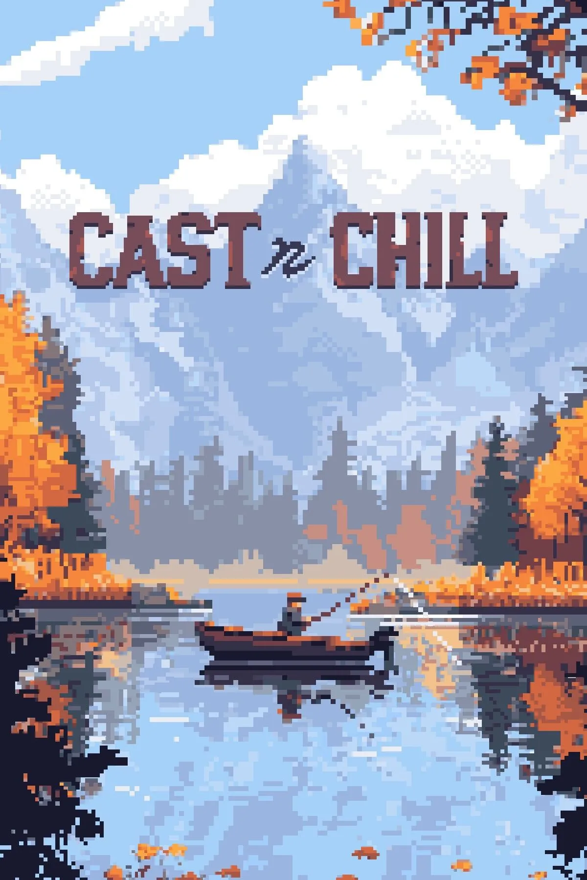 Giao diện game Cast n Chill với hình ảnh nhân vật câu cá bên chiếc thuyền nhỏ trên mặt nước êm đềm.