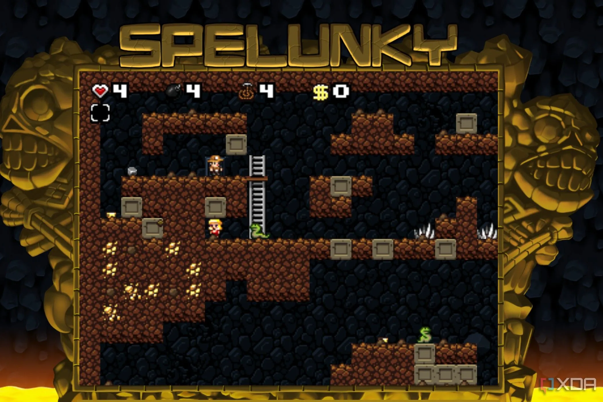 Giao diện game Spelunky cổ điển, một platformer đầy thử thách trong môi trường hang động