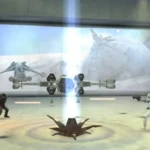 Giao diện gameplay từ Star Wars Battlefront Elite Squadron trên PSP, hiển thị trận chiến trên mặt đất với các binh lính và phương tiện chiến đấu của Star Wars.
