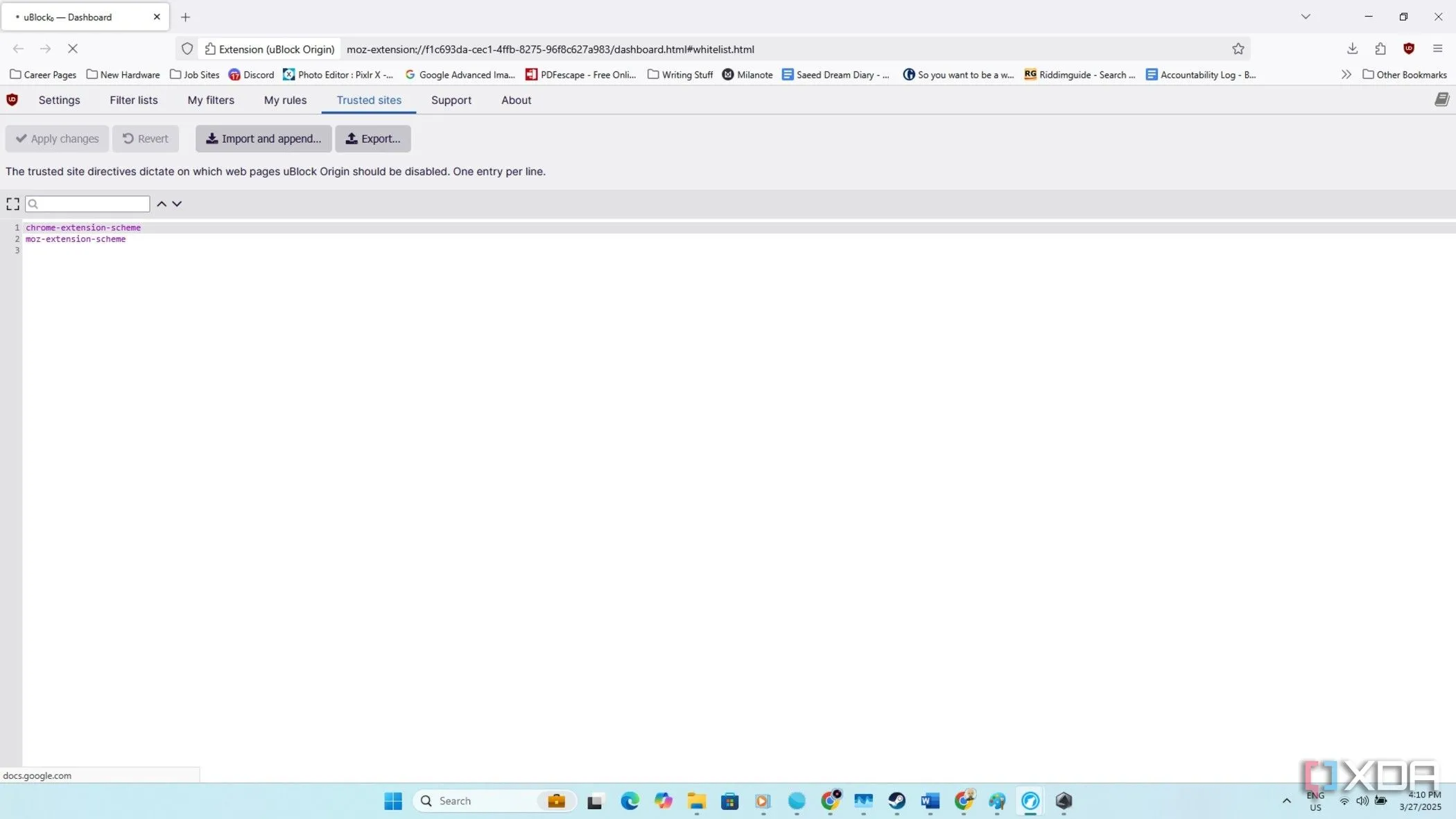 Giao diện LibreWolf với tiện ích uBlock Origin được cấu hình, thể hiện công cụ chặn theo dõi và quảng cáo.
