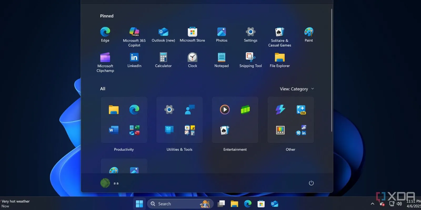 Giao diện menu Start được thiết kế lại trên Windows 11 phiên bản 24H2 Insider