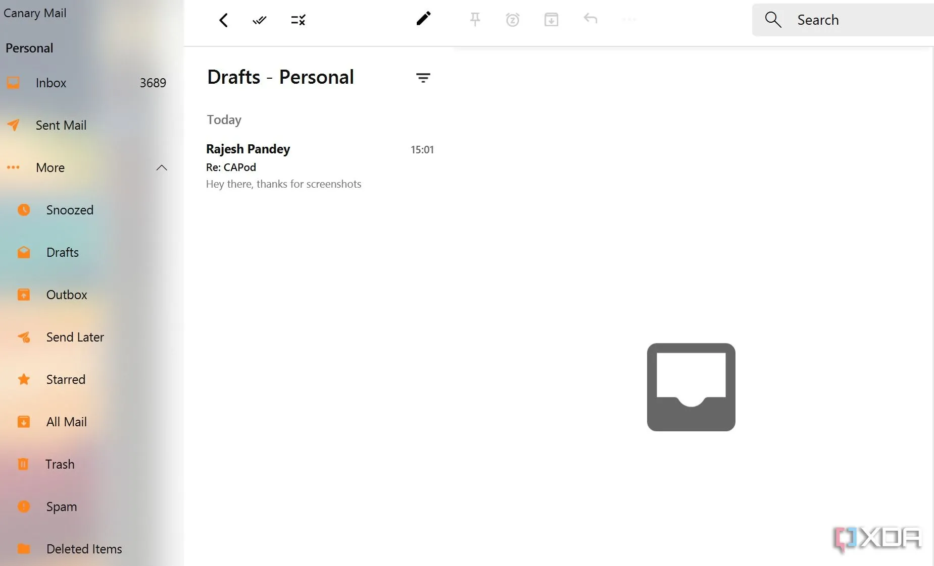 Giao diện người dùng tối giản và trực quan của ứng dụng Canary Mail