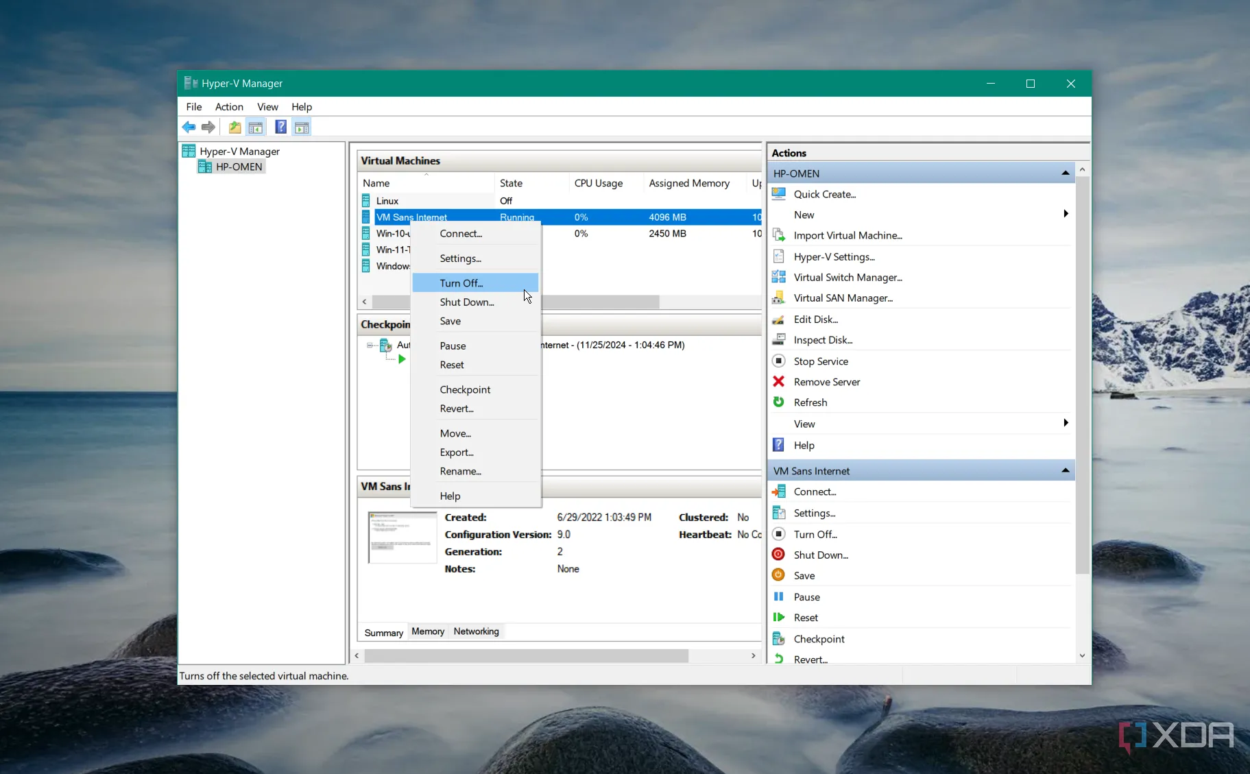 Giao diện quản lý Hyper-V Manager trên Windows