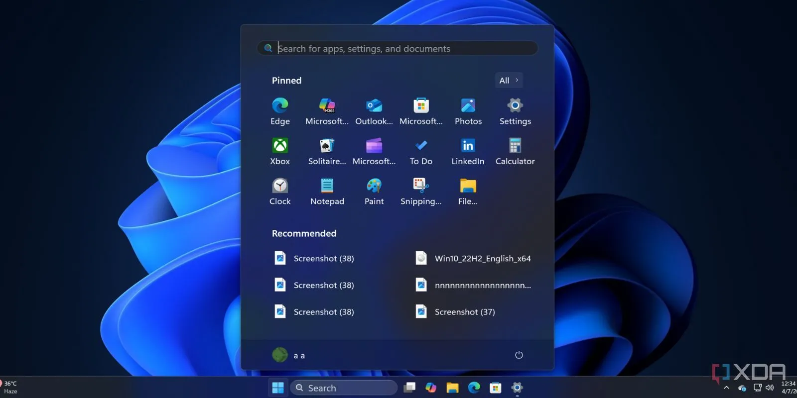 Giao diện Start Menu Windows 11 24H2 với nhiều ứng dụng bloatware