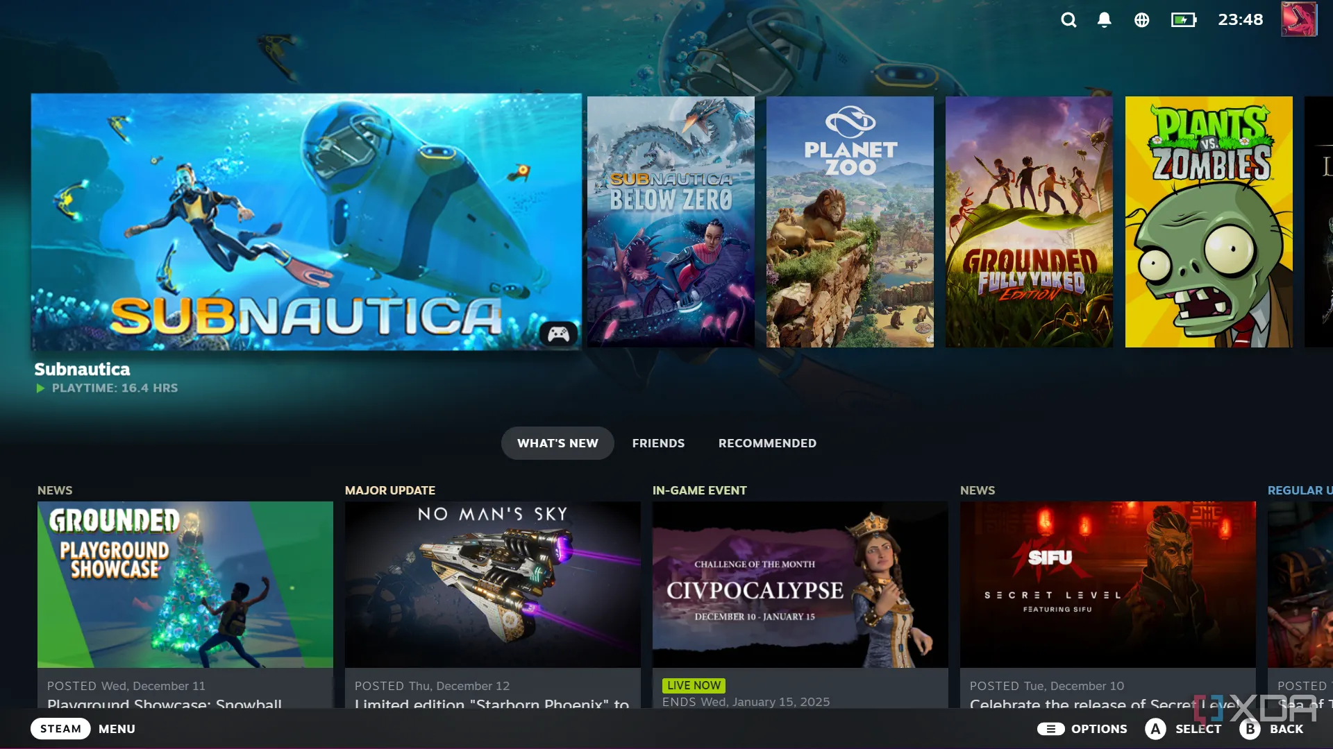 Giao diện Steam Big Picture Mode trên màn hình TV