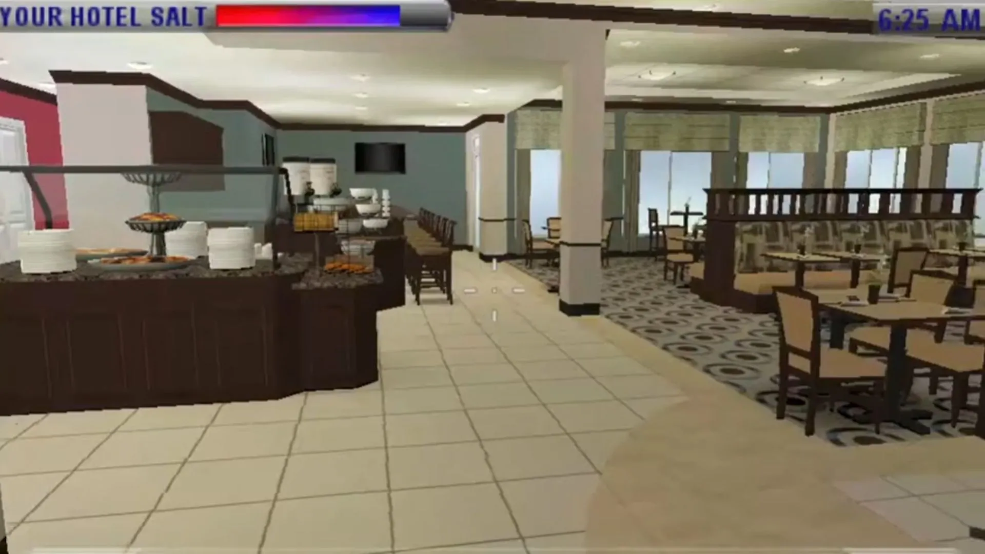 Giao diện trò chơi The Hilton Family trên PSP, một tựa game mô phỏng độc đáo dành riêng cho nhân viên khách sạn Hilton.