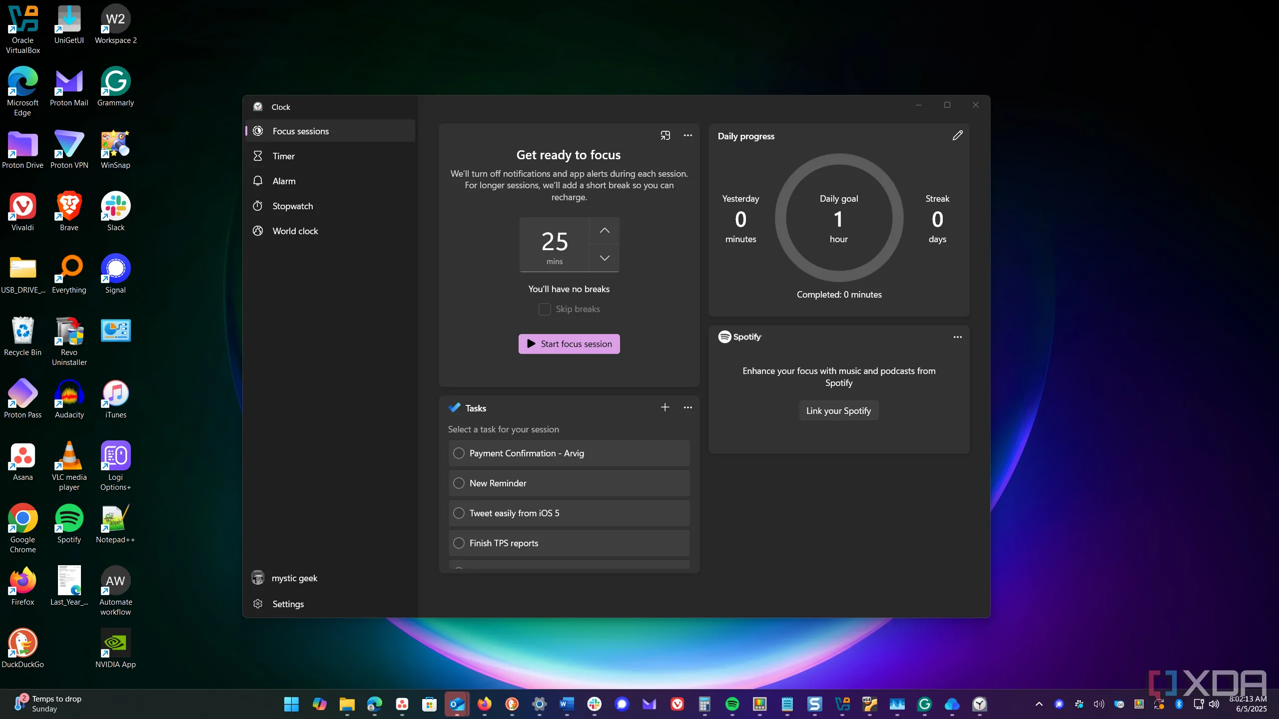 Giao diện ứng dụng Đồng hồ (Clock app) mặc định trên hệ điều hành Windows