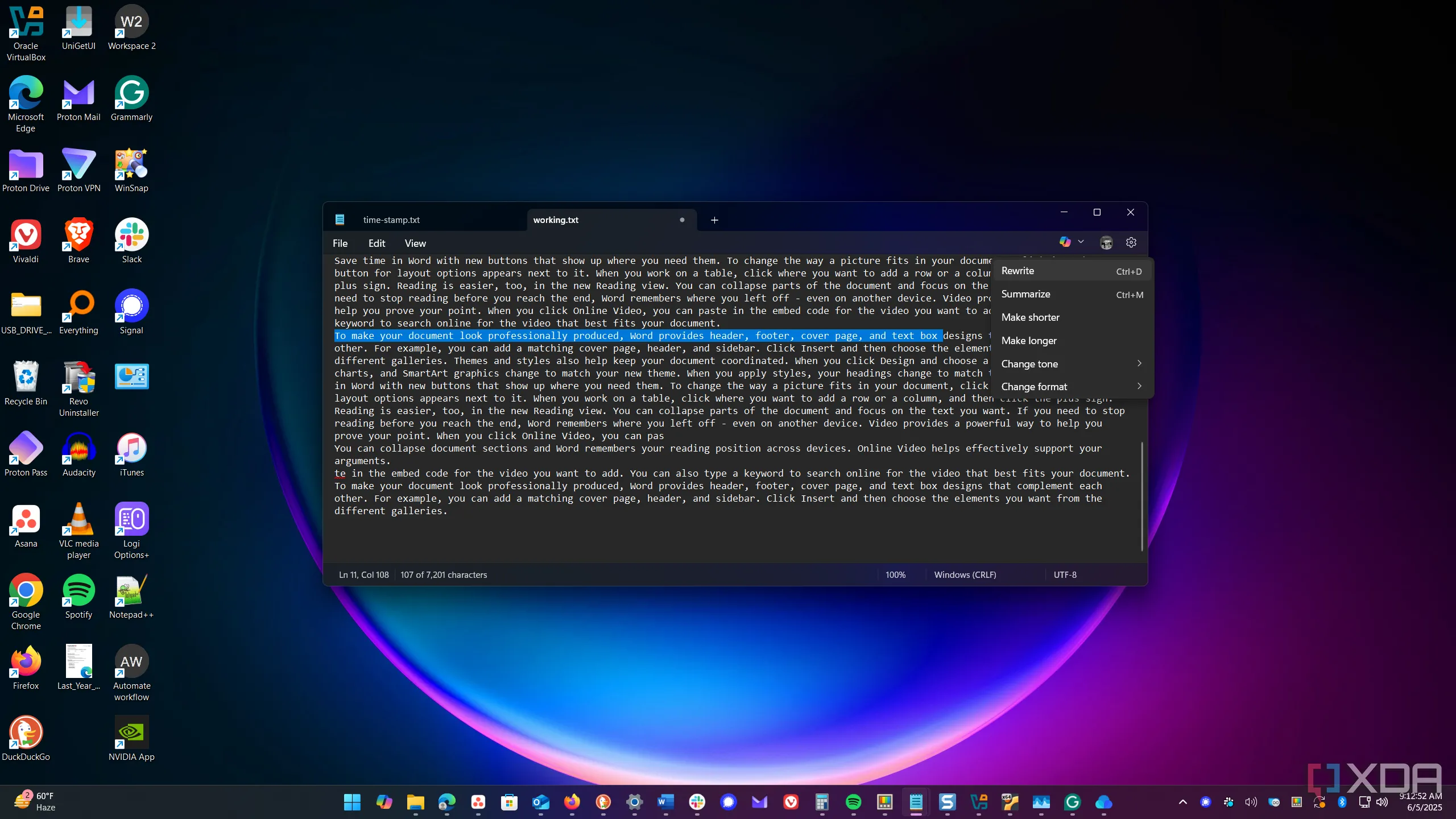 Giao diện ứng dụng Notepad mặc định của Windows 11 đang hoạt động