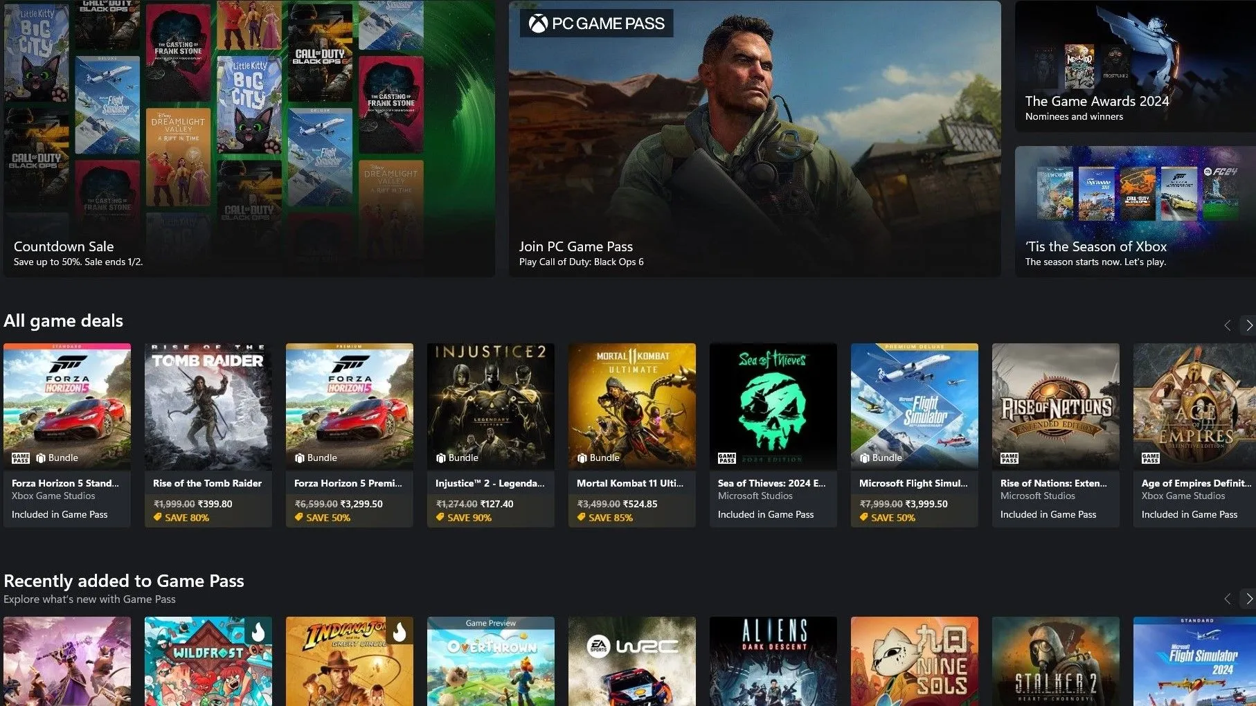 Giao diện ứng dụng Xbox hiển thị hàng loạt trò chơi có sẵn trong các gói đăng ký như Xbox Game Pass, minh họa giá trị vượt trội của dịch vụ game console.
