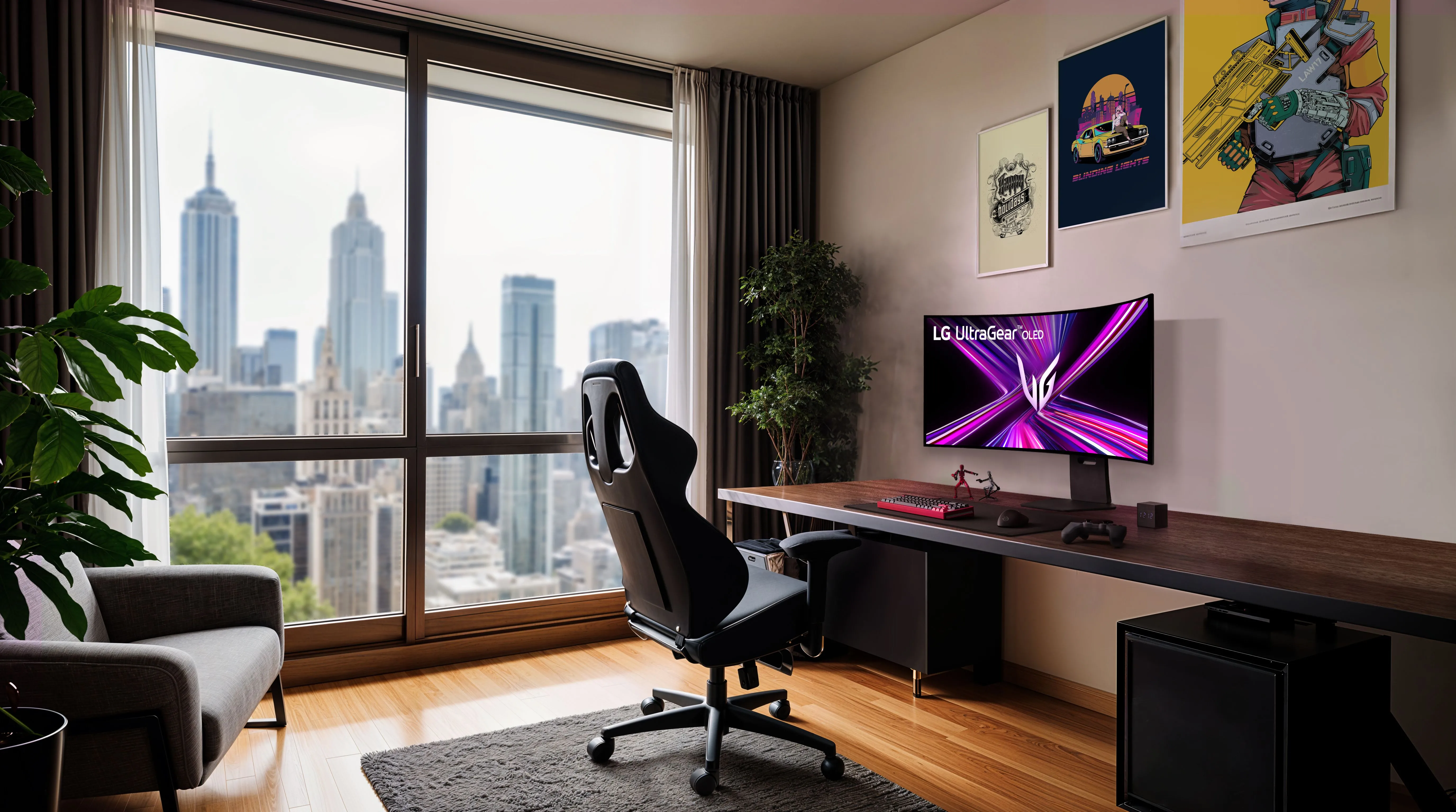 Góc làm việc và giải trí với màn hình LG UltraGear OLED 45 inch 5K2K