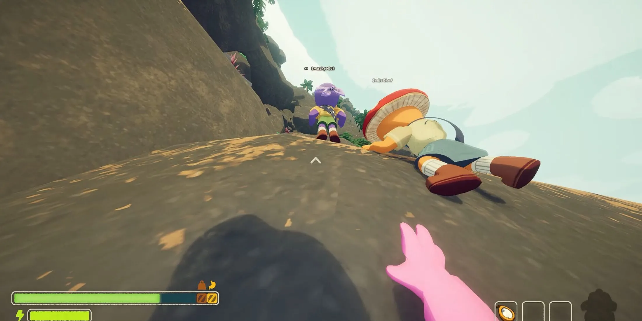 Góc nhìn thứ nhất chân thực khi leo núi trong game Peak, mang lại trải nghiệm đầy thử thách cho người chơi.