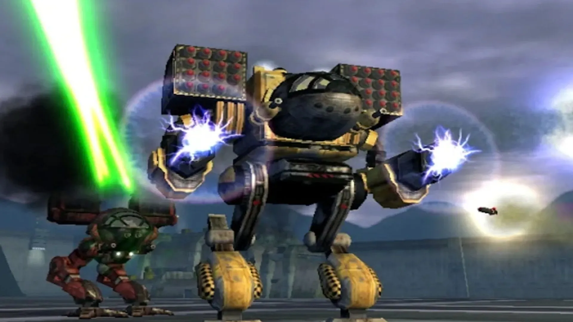 Hai cỗ máy chiến đấu Mech trong game MechAssault trên nền tảng Xbox gốc, minh họa đồ họa game mech