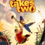 Hai người chơi game co-op tại chỗ với hai tay cầm, màn hình chia đôi, tập trung vào trò chơi