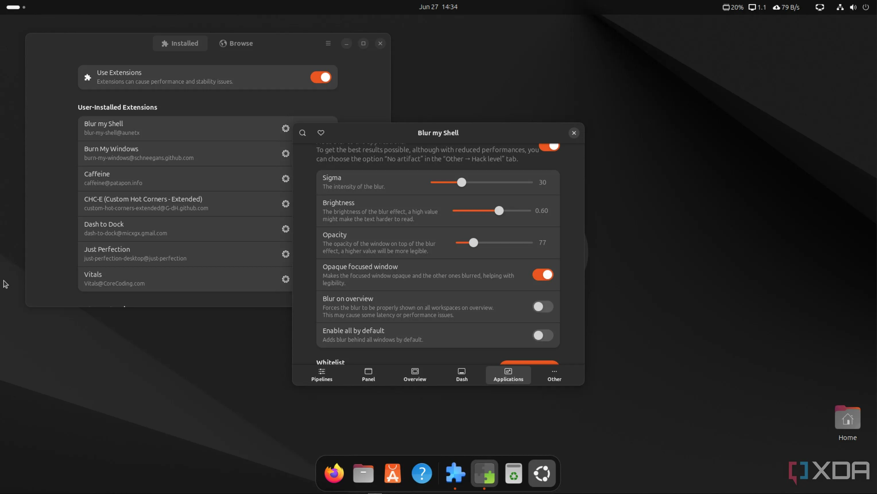 Hiệu ứng làm mờ giao diện với Blur my Shell trên môi trường GNOME Ubuntu