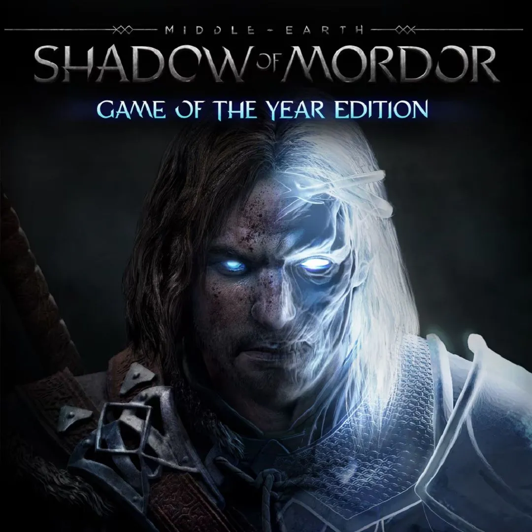 Hình ảnh bìa game Middle-earth: Shadow of Mordor, với nhân vật Talion cầm kiếm và cung, cùng với các Orc trong bối cảnh Mordor.