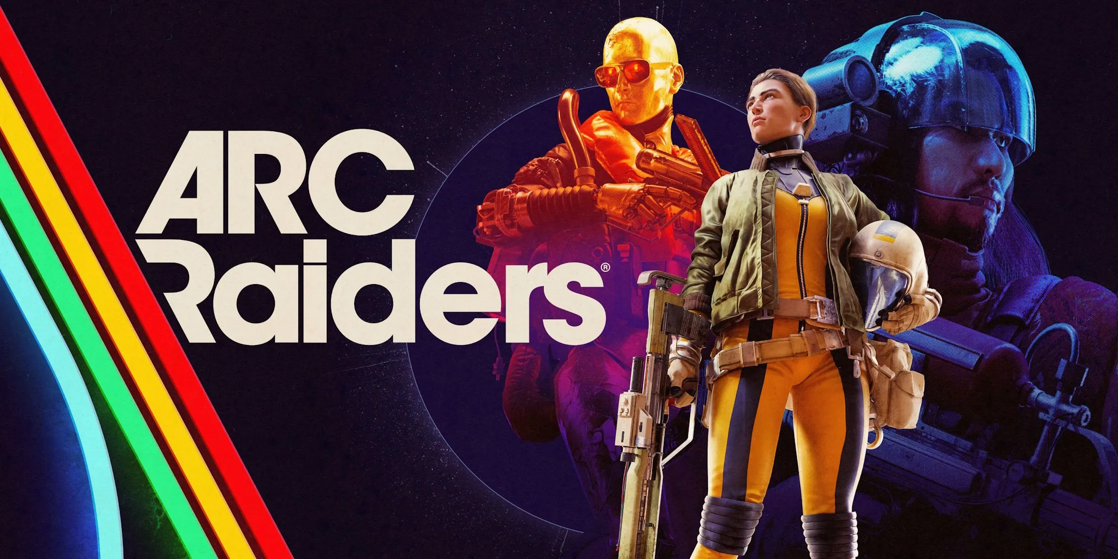 Hình ảnh chính của ARC Raiders với các nhân vật và robot ARC