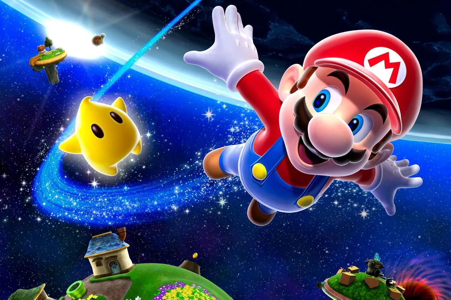 Hình ảnh chính của Super Mario Galaxy, một trong những tựa game 3D platformer xuất sắc nhất mọi thời đại, ra mắt trên Nintendo Wii năm 2007.