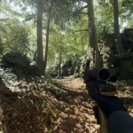 Hình ảnh Endor trong game Star Wars Battlefront 2 với rừng cây xanh tươi và AT-ST của Đế chế.