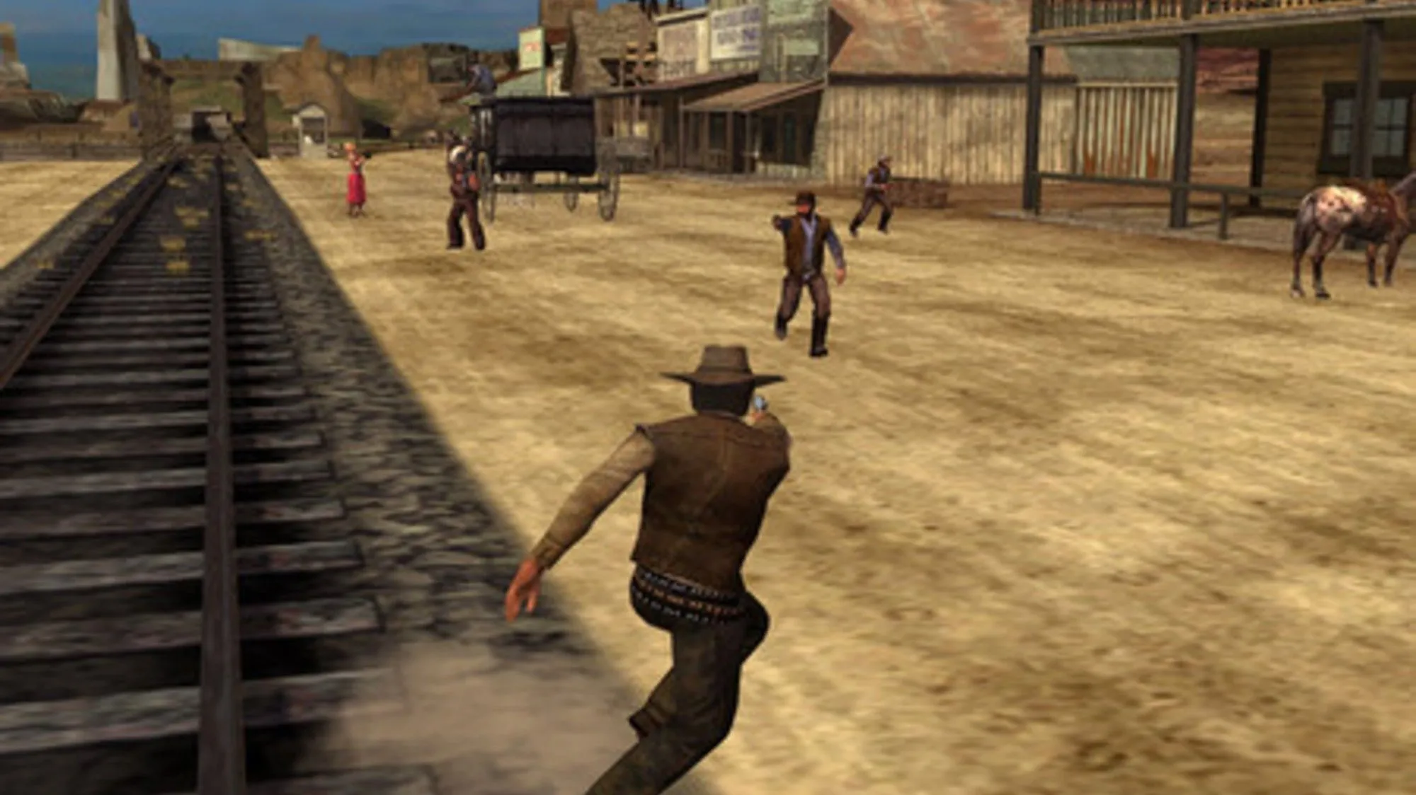 Hình ảnh game Gun với nhân vật chính đang cưỡi ngựa và săn bắn giữa khung cảnh miền Viễn Tây