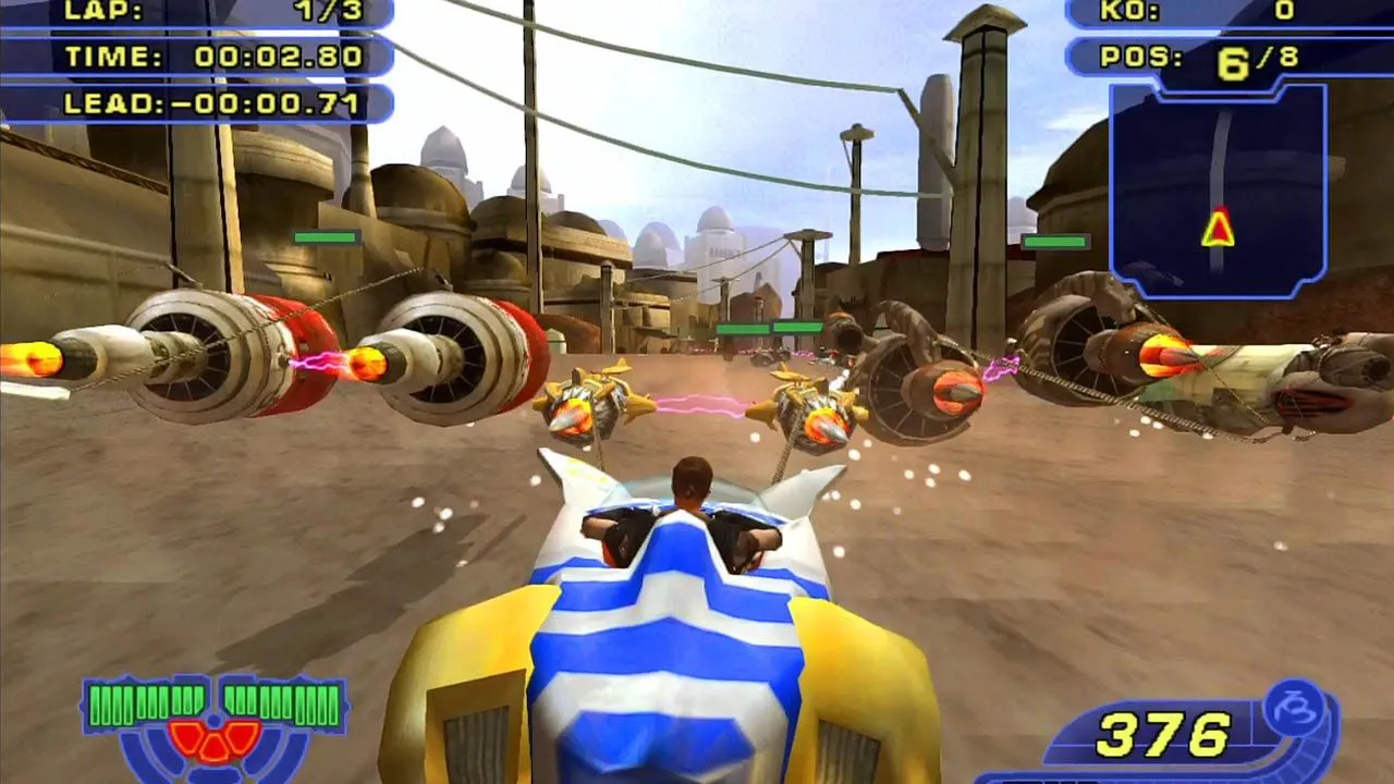 Hình ảnh game Star Wars Racer Revenge với cảnh đua tàu podracer tốc độ cao