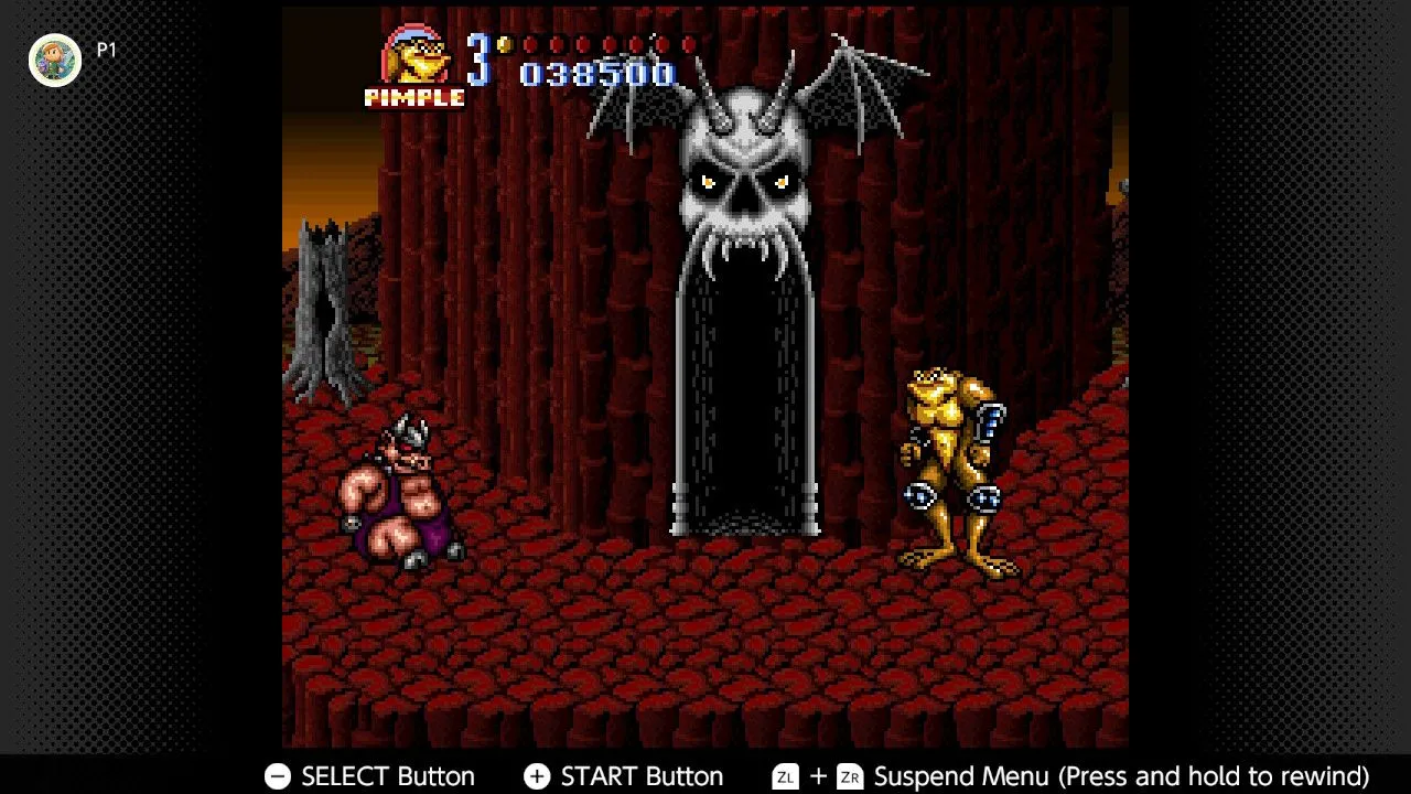 Hình ảnh gameplay Battletoads in Battlemaniacs trên SNES, một game beat 'em up cổ điển