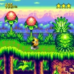Hình ảnh gameplay Ristar trong một màn chơi đầy cỏ xanh