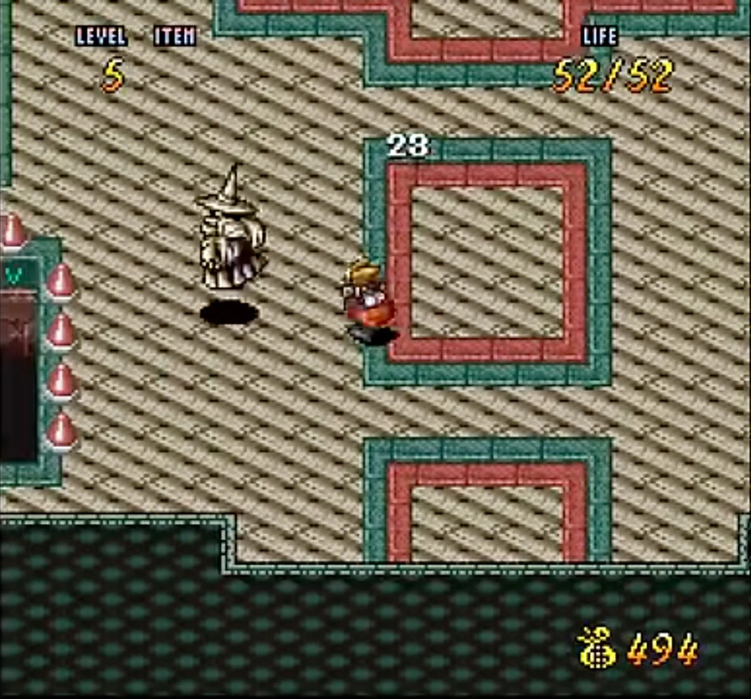 Hình ảnh gameplay Terranigma trên SNES, một tựa game nhập vai hành động bị bỏ lỡ