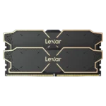 Hình ảnh hai thanh RAM Lexar 32GB (2x16GB) THOR OC DDR5 với tản nhiệt đen và vàng, sẵn sàng nâng cấp hiệu năng máy tính.