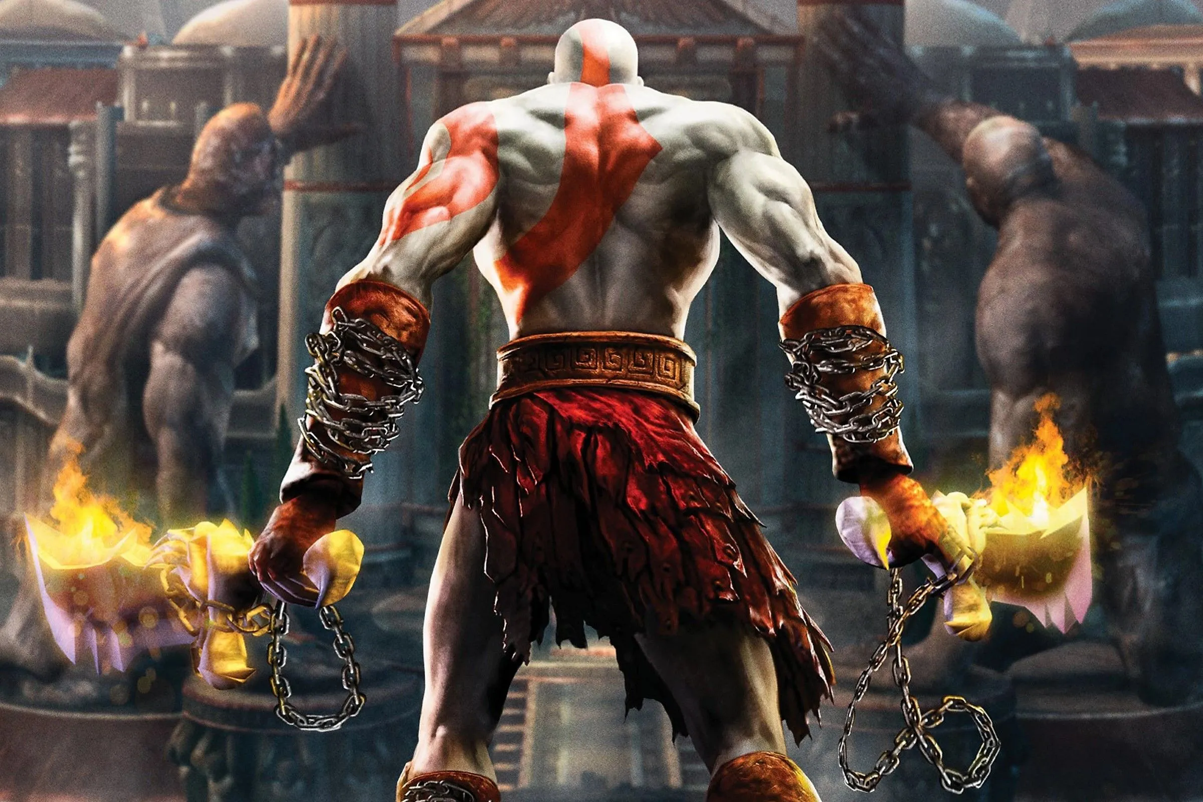 Hình ảnh khóa và ảnh bìa cho God of War II, tựa game hành động phiêu lưu kinh điển ra mắt trên PlayStation 2 năm 2007.