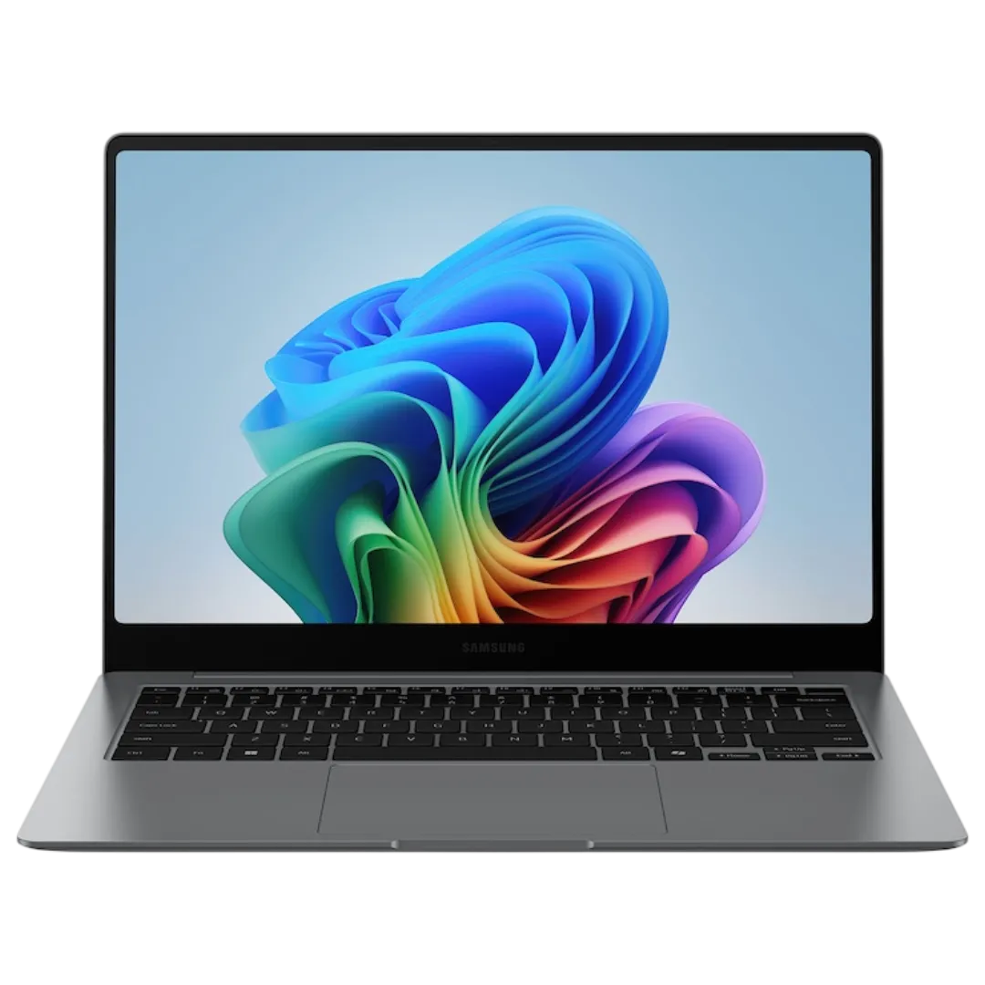 Hình ảnh laptop Samsung Galaxy Book 5 Pro mở ra, thể hiện thiết kế cao cấp và màn hình AMOLED ấn tượng