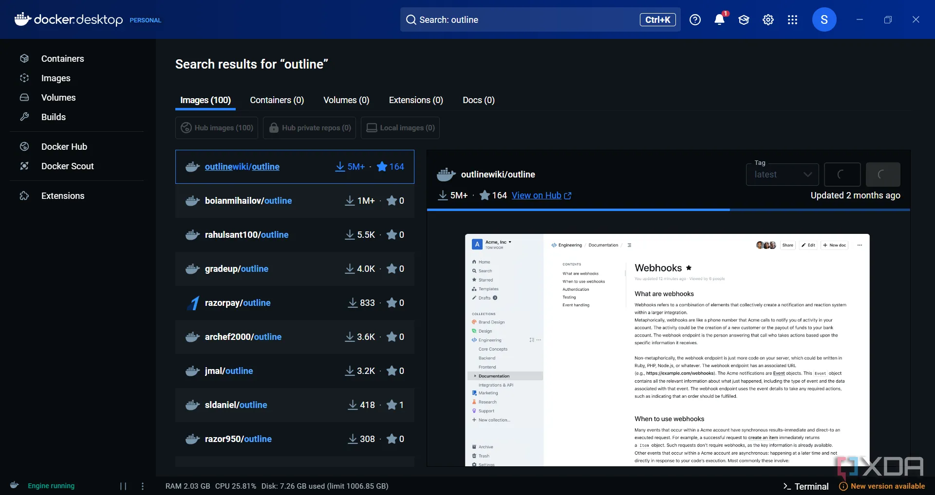 Hình ảnh minh họa container Outline sẵn sàng tự host trong Docker