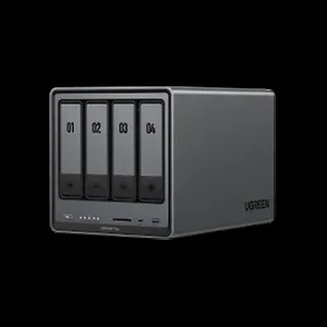 Hình ảnh NAS Ugreen DXP4800 Plus màu xám đen với các khe ổ đĩa