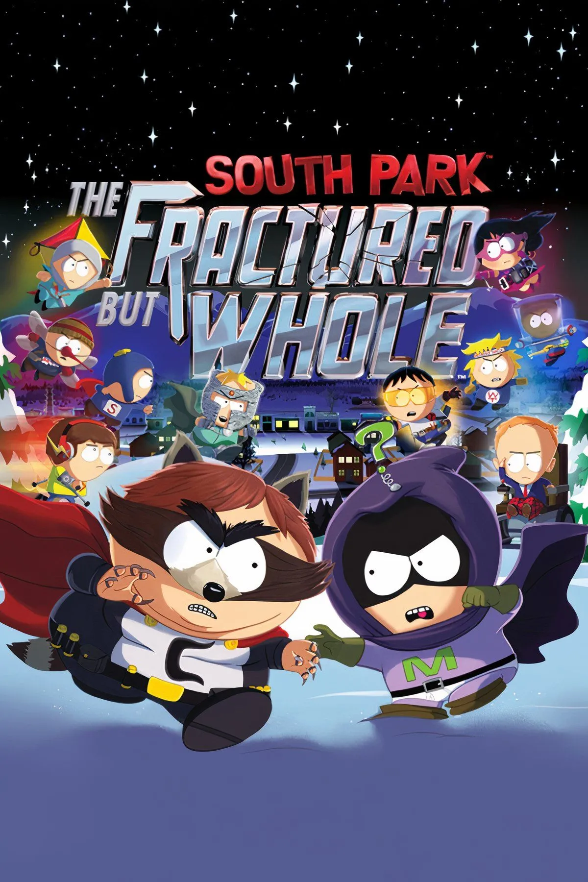 Hình ảnh nhân vật siêu anh hùng từ game South Park: The Fractured but Whole, minh họa lối chơi RPG theo lượt hài hước và độc đáo