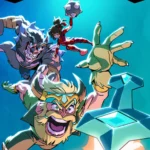 Hình ảnh nhân vật trong game Brawlhalla đang đối đầu trên sàn đấu, minh họa game đối kháng nhẹ cho PC.