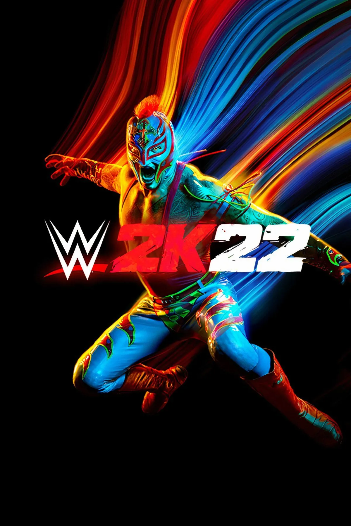 Hình ảnh quảng bá game WWE 2K22 với Rey Mysterio làm đô vật trang bìa