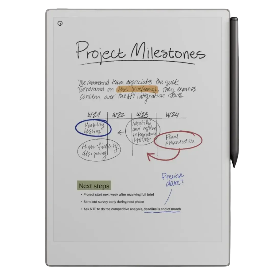 Hình ảnh ReMarkable Paper Pro nhìn từ mặt trước, thiết bị ghi chú điện tử E Ink màu