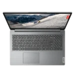 Hình ảnh tổng thể laptop Lenovo IdeaPad 1 màu Xám Bão mở nắp, hiển thị thiết kế tối giản và hiện đại