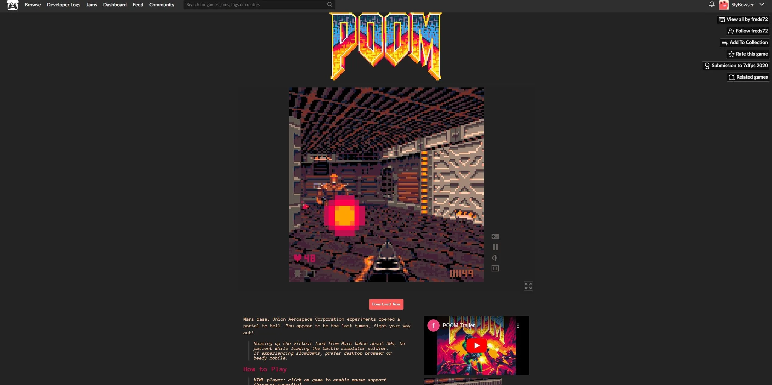 Hình ảnh trò chơi POOM, phiên bản DOOM dựa trên PICO-8 có thể chơi trên trình duyệt web
