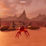 Hình ảnh tựa game Crab Champions với chú cua đang bay trên bãi biển
