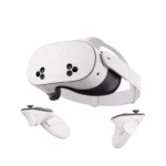 Kính thực tế ảo Meta Quest 3S màu trắng với bộ điều khiển, thể hiện thiết kế hiện đại và công nghệ VR tiên tiến.