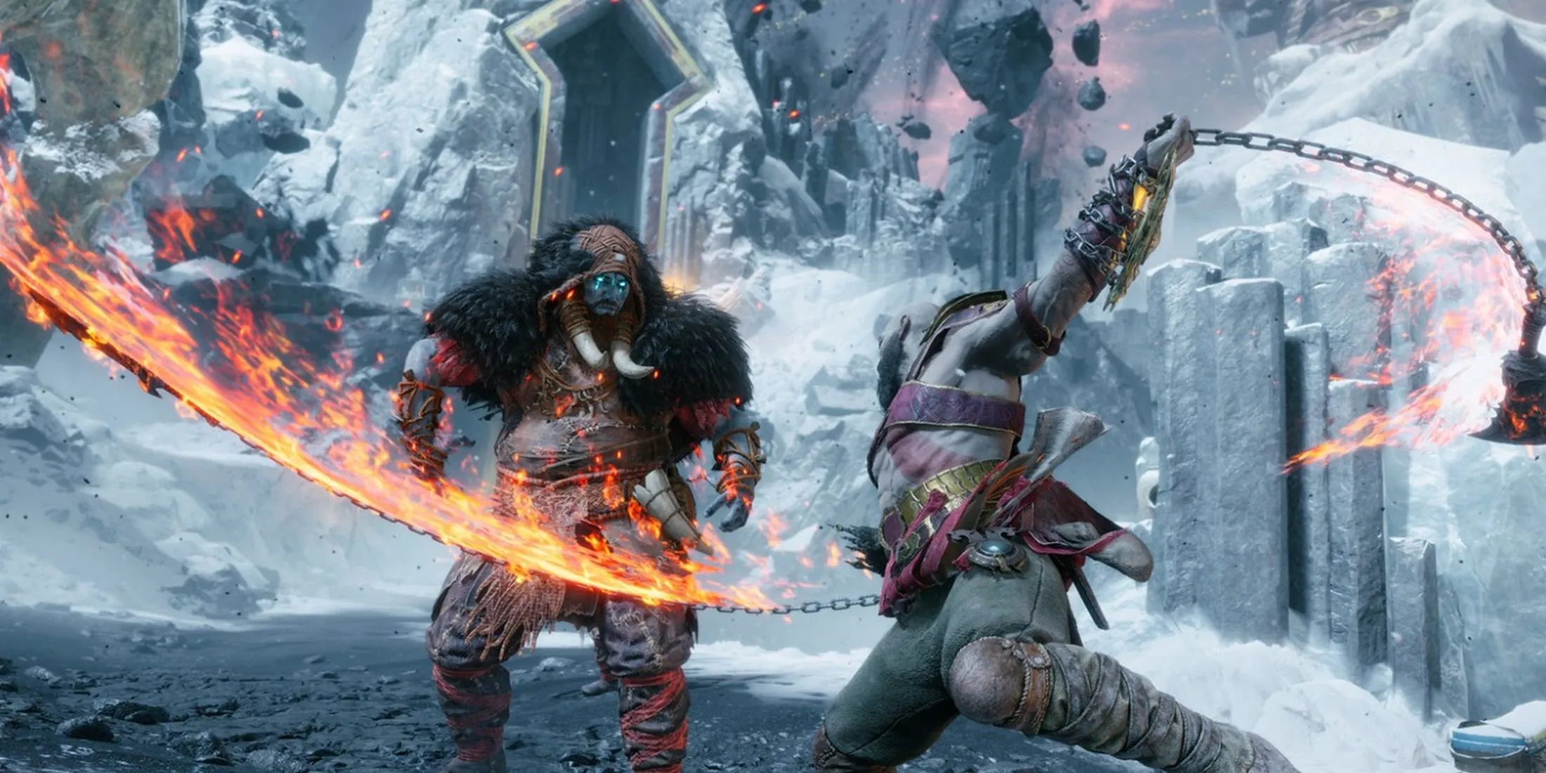 Kratos sử dụng Blades of Chaos trong trận chiến căng thẳng trong God of War Ragnarok