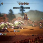 Kỹ năng Lionheart's Axe trong game nhập vai Octopath Traveler 2, thể hiện đồ họa HD-2D ấn tượng.