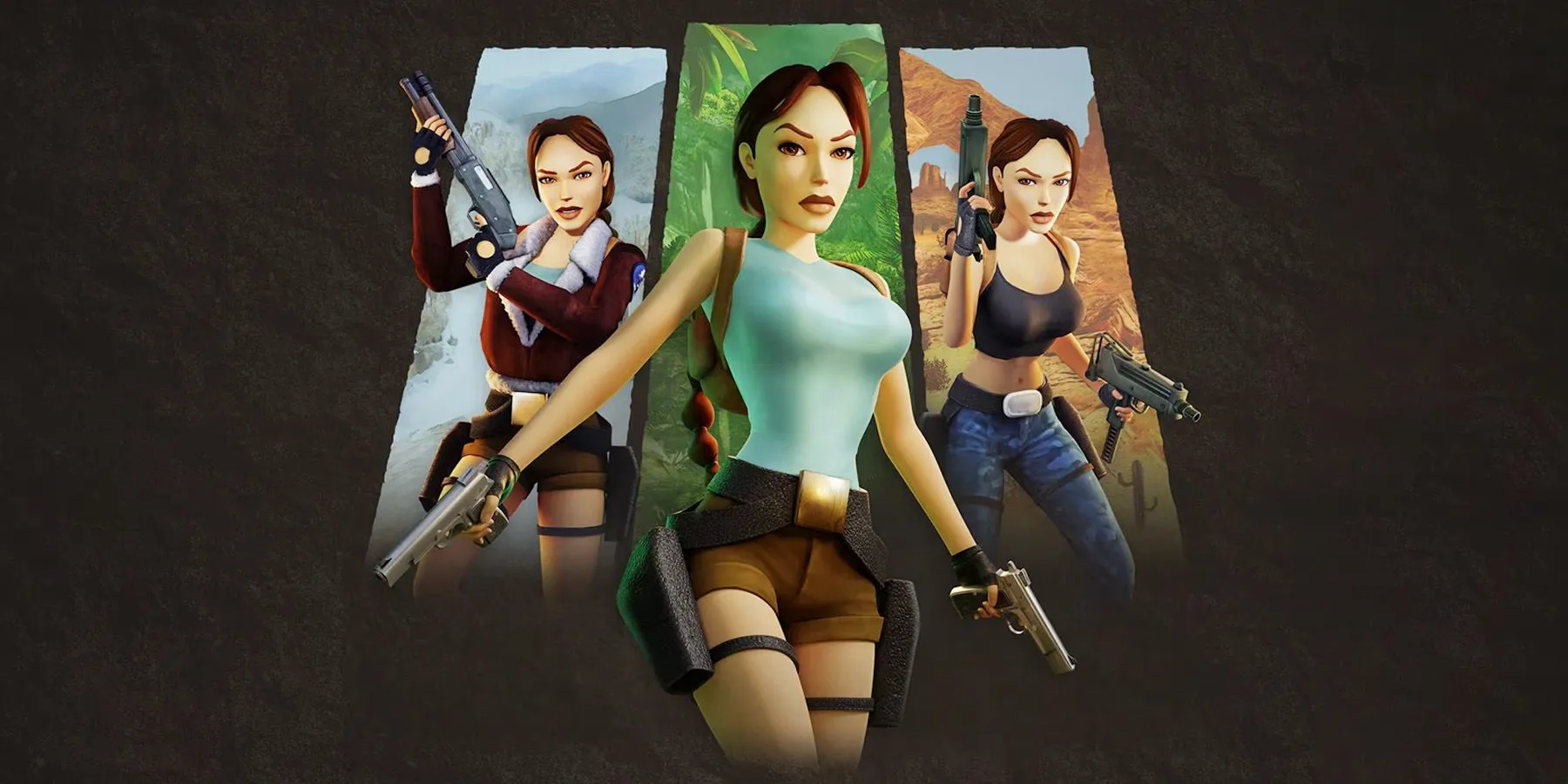 Lara Croft trong bộ sưu tập Tomb Raider 1-3 Remastered với hai khẩu súng lục đặc trưng