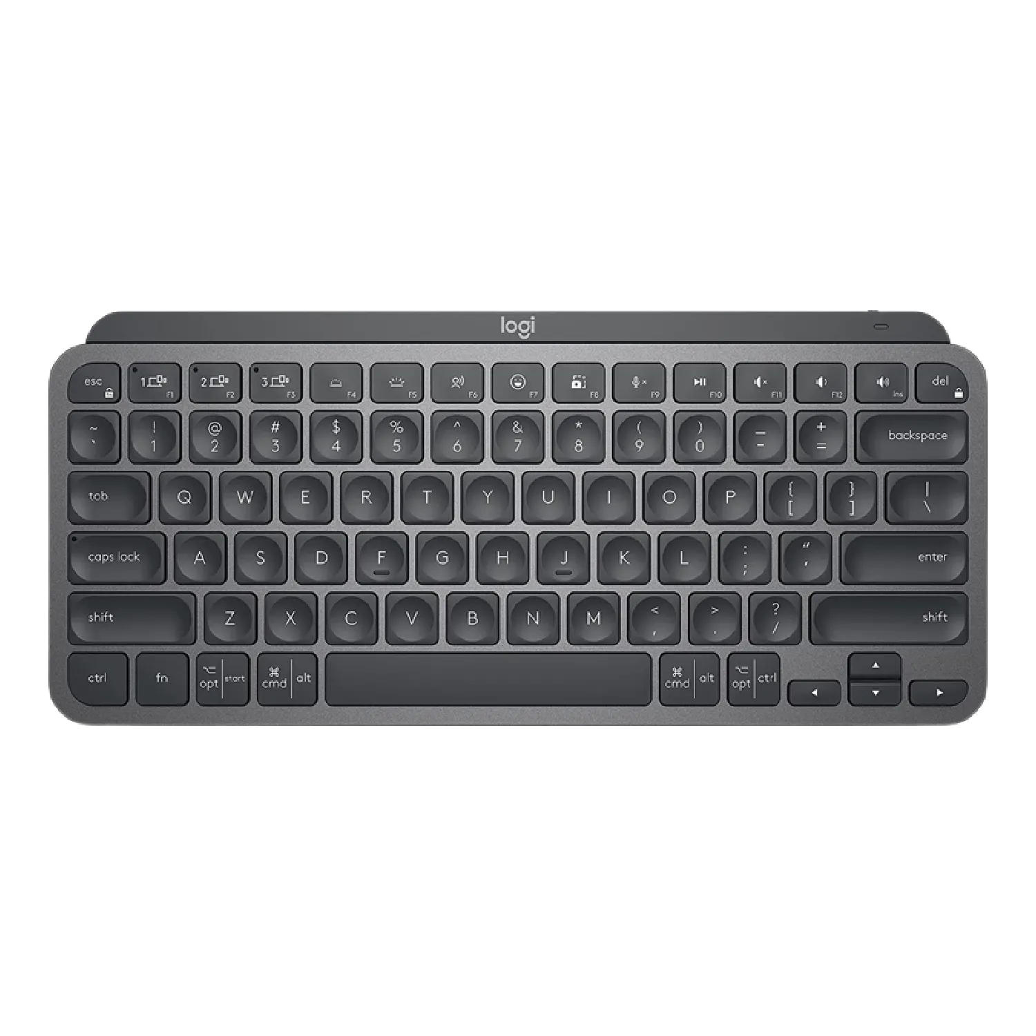 Logitech MX Keys Mini – Bàn phím không dây nhỏ gọn với thiết kế màu xám nhạt.