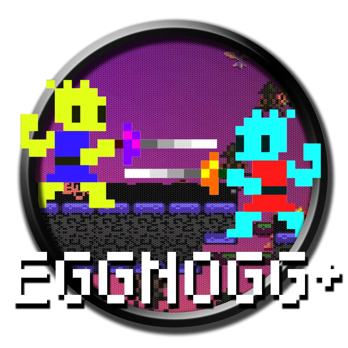 Logo game Eggnogg+ với phong cách pixel art, thể hiện sự vui nhộn của game đấu kiếm